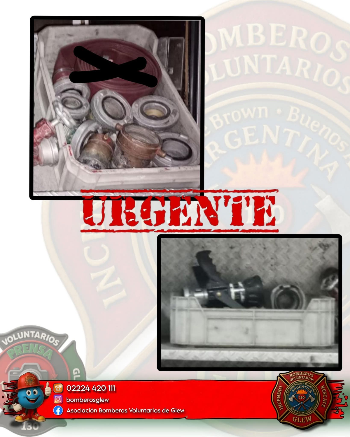 Flyer difundido por los Bomberos de Glew en sus redes sociales.