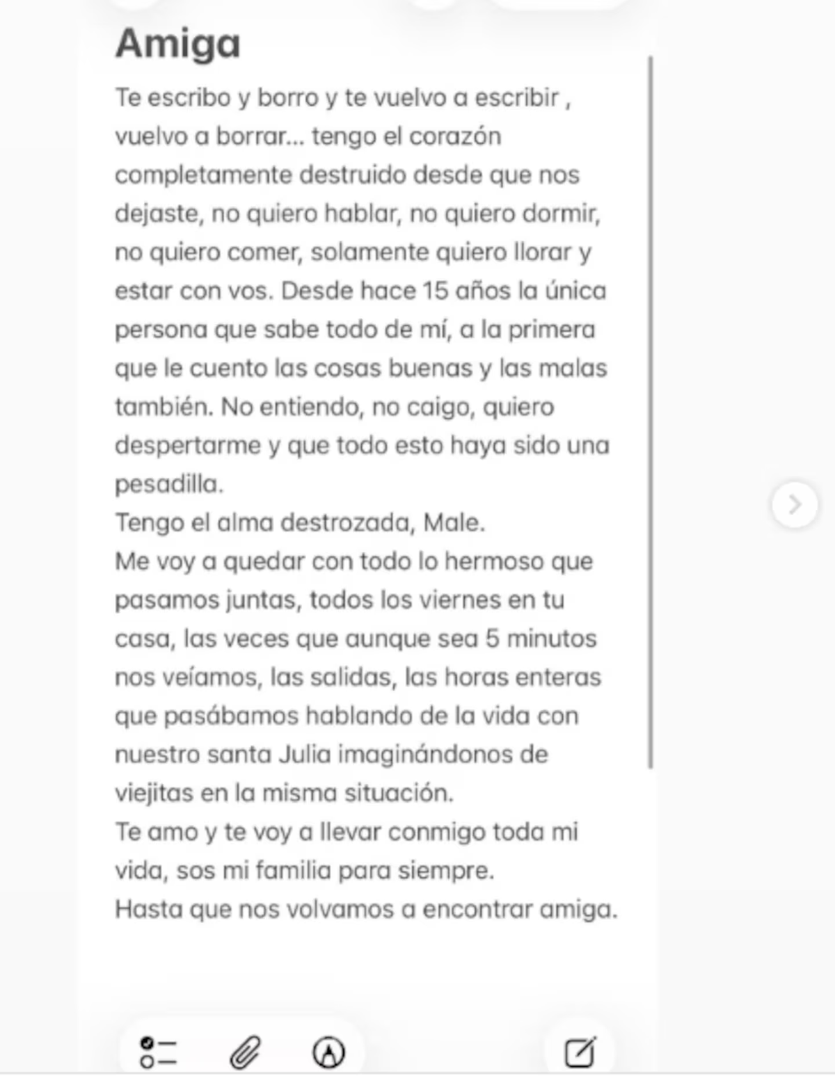 La carta que poste&oacute; la mejor amiga de Maidana.