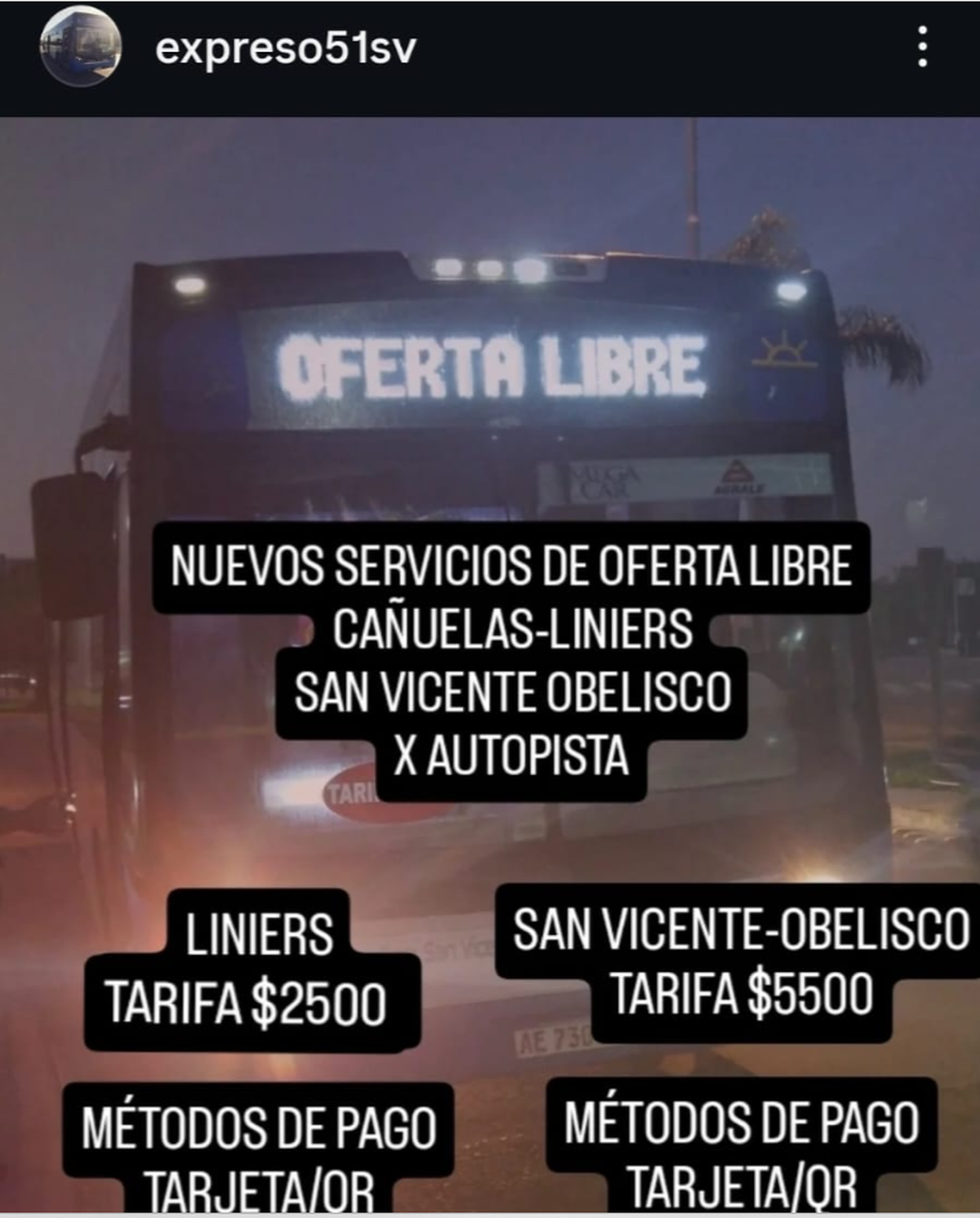 La publicidad del lanzamiento del colectivo de oferta libre en las redes de la Empresa San Vicente.