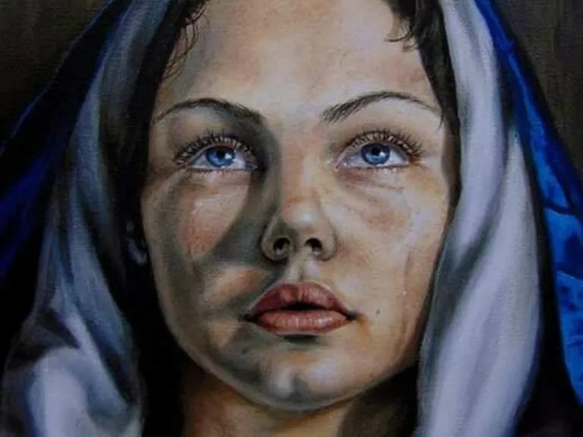 El rostro de la Virgen Mar&iacute;a tras la crucifixi&oacute;n, por la artista Agostina Mauro.&nbsp;