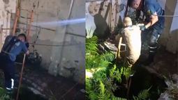 lanus: un hombre cayo a un pozo ciego al hundirse el piso de su patio y fue rescatado por los bomberos