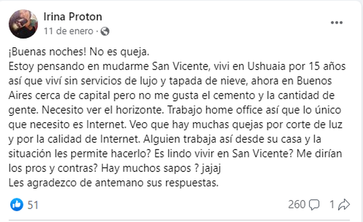 Las publicaciones de Irina en grupos de vecinos de San Vicente en Facebook.