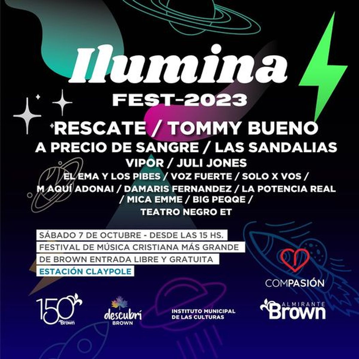 Los artistas que participarán de la próxima edición del Iluminafest en Almirante Brown.