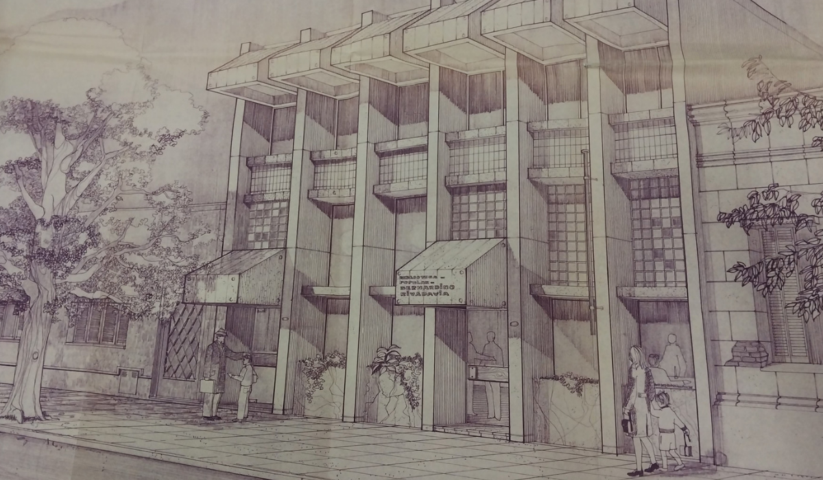 Diseño original del frente de la biblioteca.