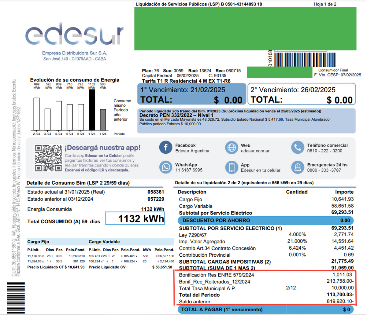 Una de las boletas de los vecinos con saldo positivo.&nbsp;