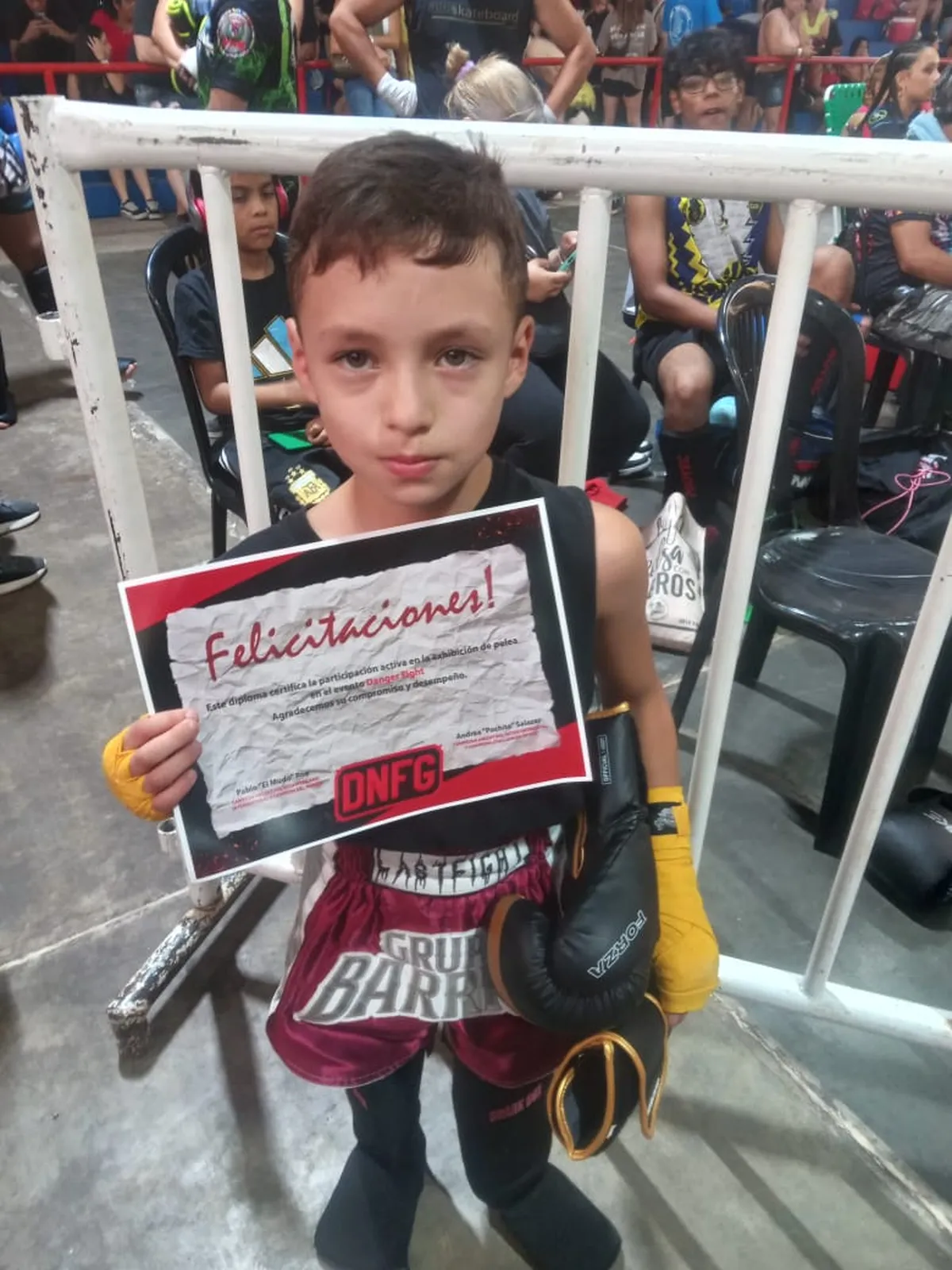 El próximo evento de kickboxing en el que participará Mateo será este domingo 18 de mayo, en Alejandro Korn.