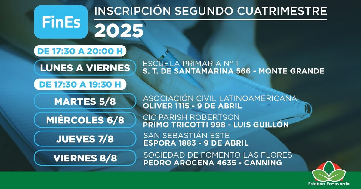 Los lugares de inscripción al Plan Fines en Esteban Echeverría. 