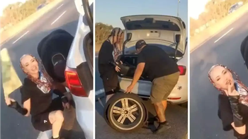 Encontraron a La Joaqui cambiando la rueda de su auto y se volvió viral