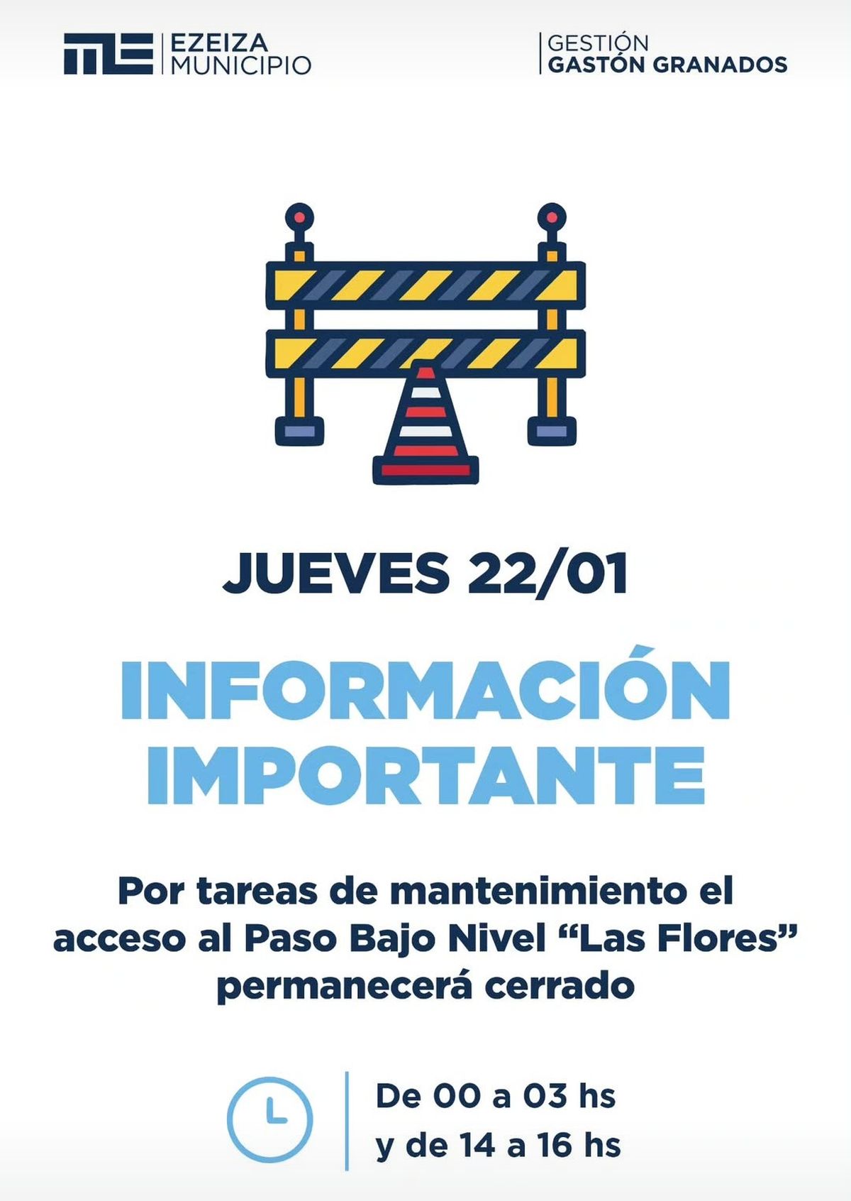Este jueves se interrumpirá el tránsito en el paso bajo nivel de Ezeiza. 