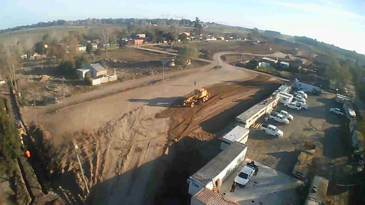 Vista aérea de la situación actual del barrio con la obra trabajando a pleno.