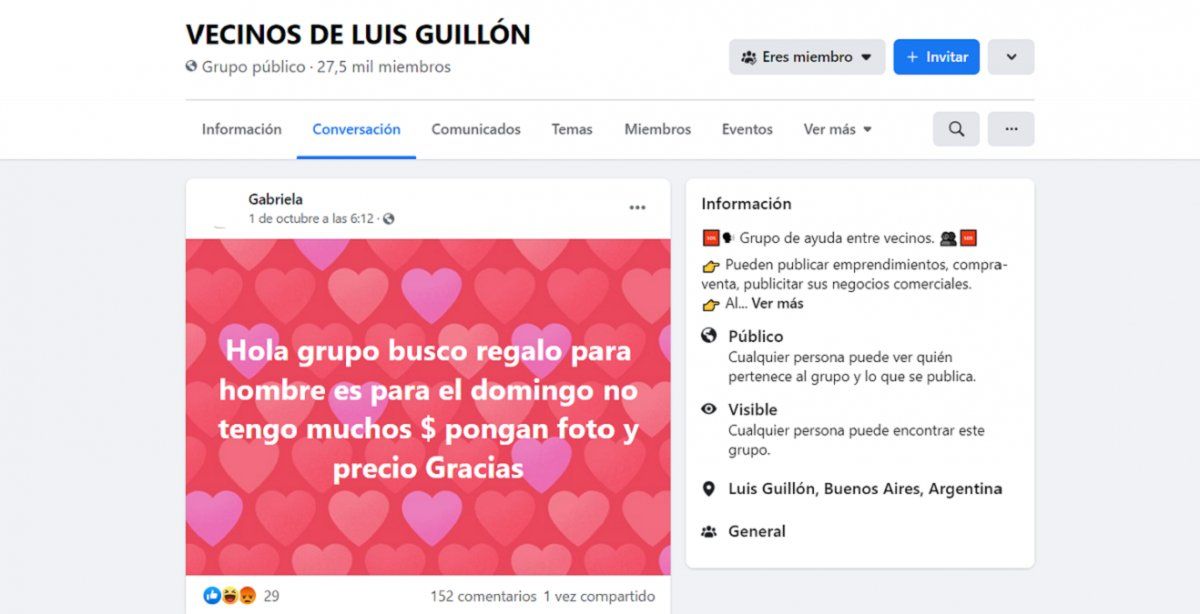Un reclamo en un grupo de Facebook de vecinos de Luis Guillón que se hizo viral