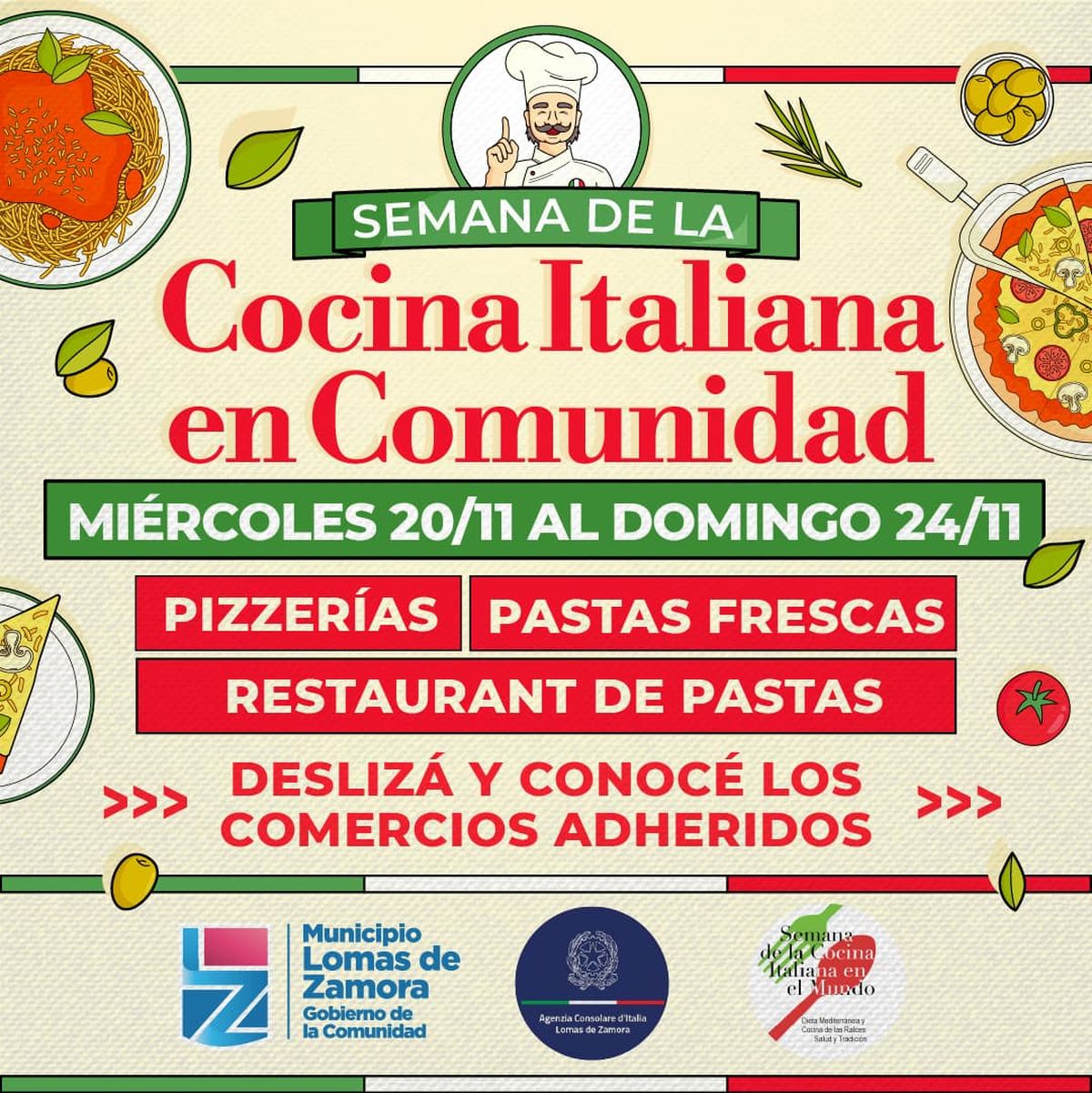 La Semana de la Cocina Italiana en Lomas de Zamora.   