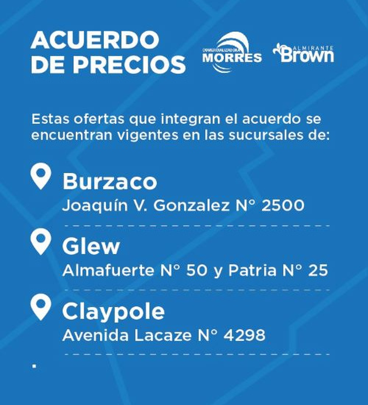 Los locales adheridos al acuerdo de precios en Almirante Brown.