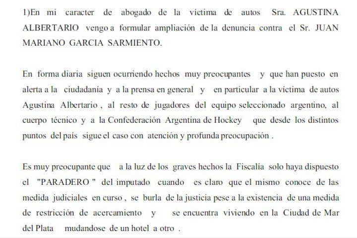 La denuncia de Agustina Albertario por acoso.