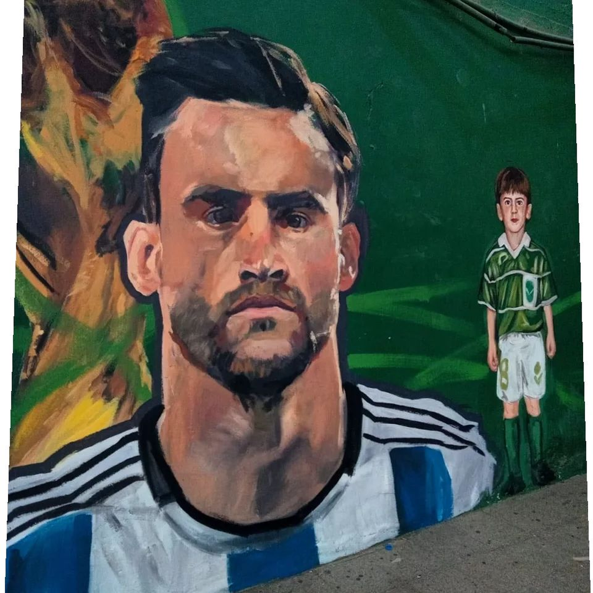 El mural de Nicolás Tagliafico en el club Villa Calzada de Almirante Brown.
