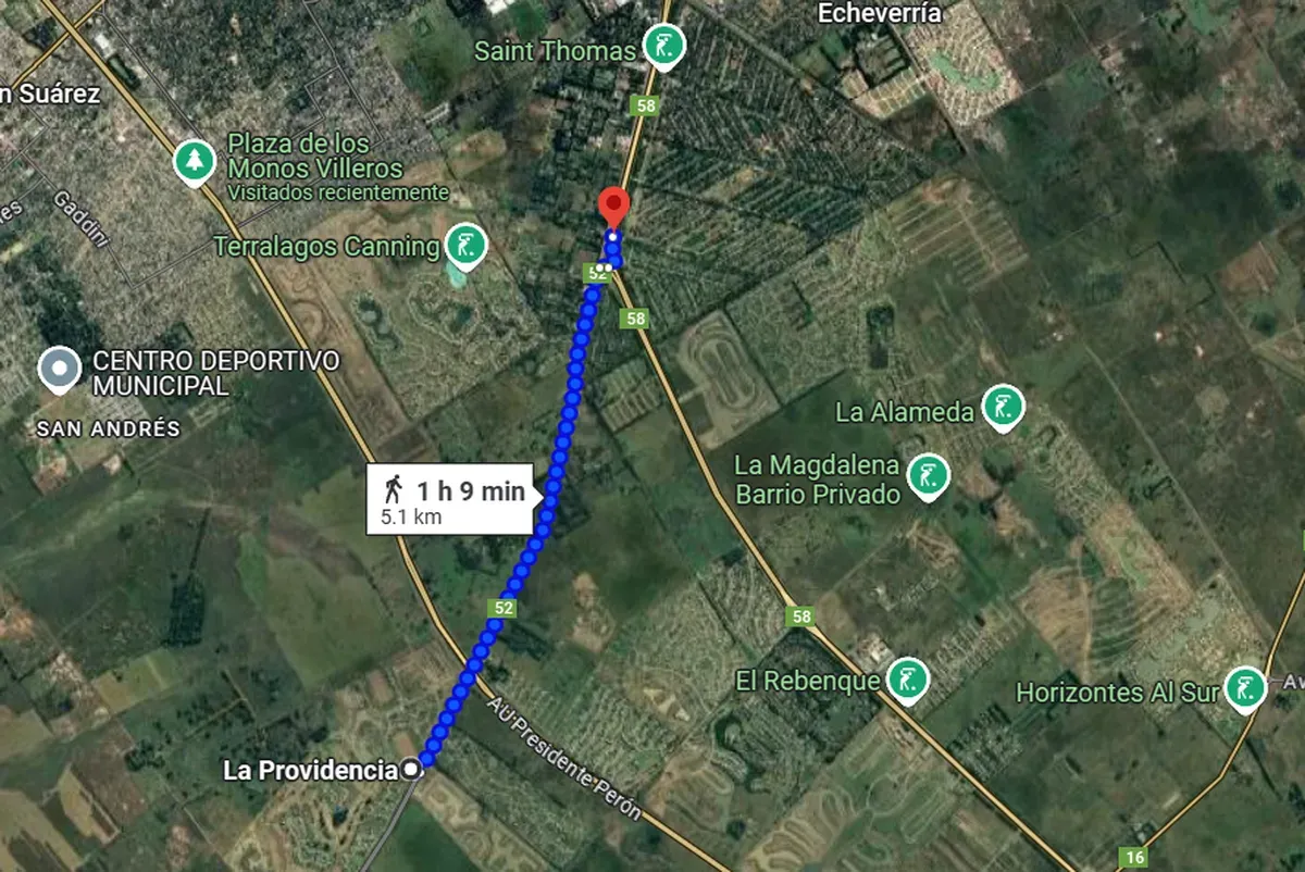 La distancia que deben recorrer los trabajadores por la Ruta 52. 