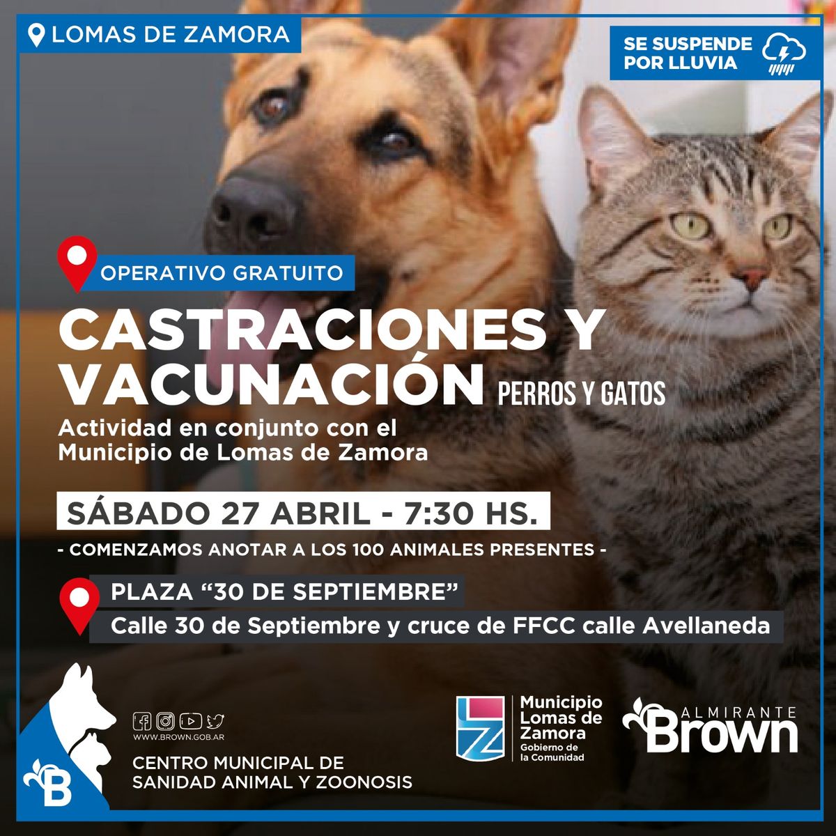 Los Municipios de Lomas de Zamora y Almirante Brown realizar&aacute;n un operativo conjunto de zoonosis.