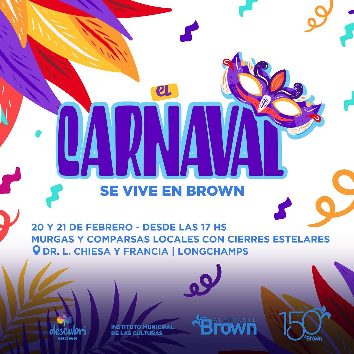 El Carnaval se realizará en Almirante Brown el próximo lunes 20 y martes 21 de febrero. 