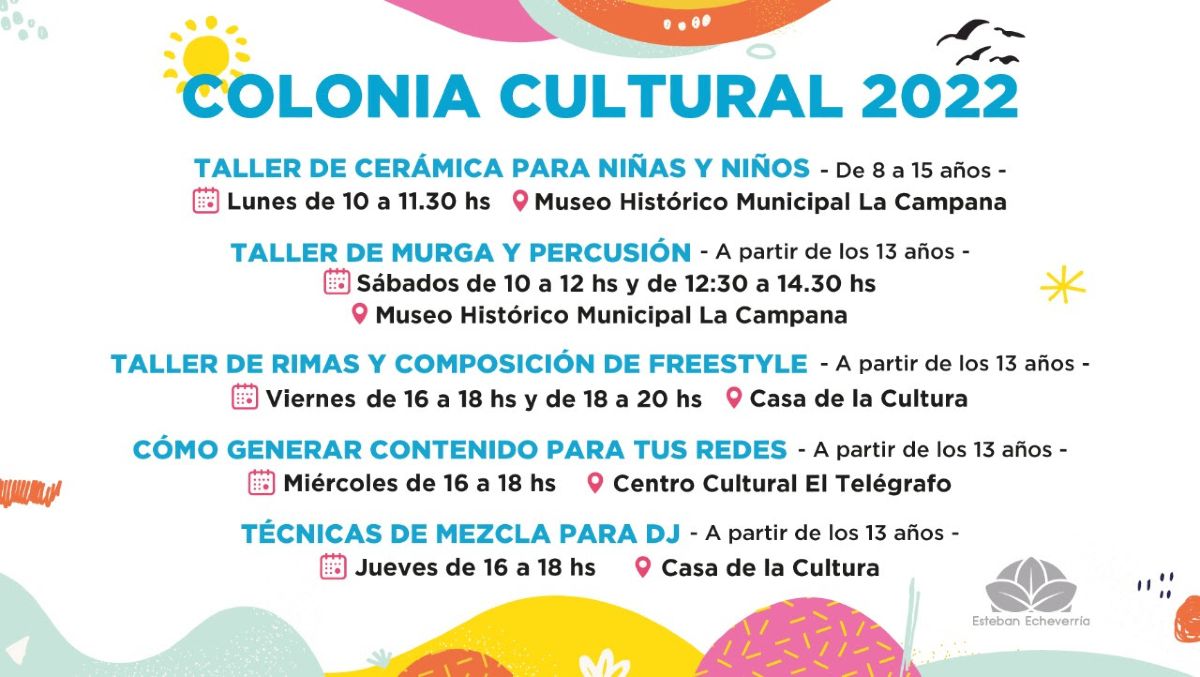 Lista de actividades de la Colonia Cultural de Esteban Echeverr&iacute;a.