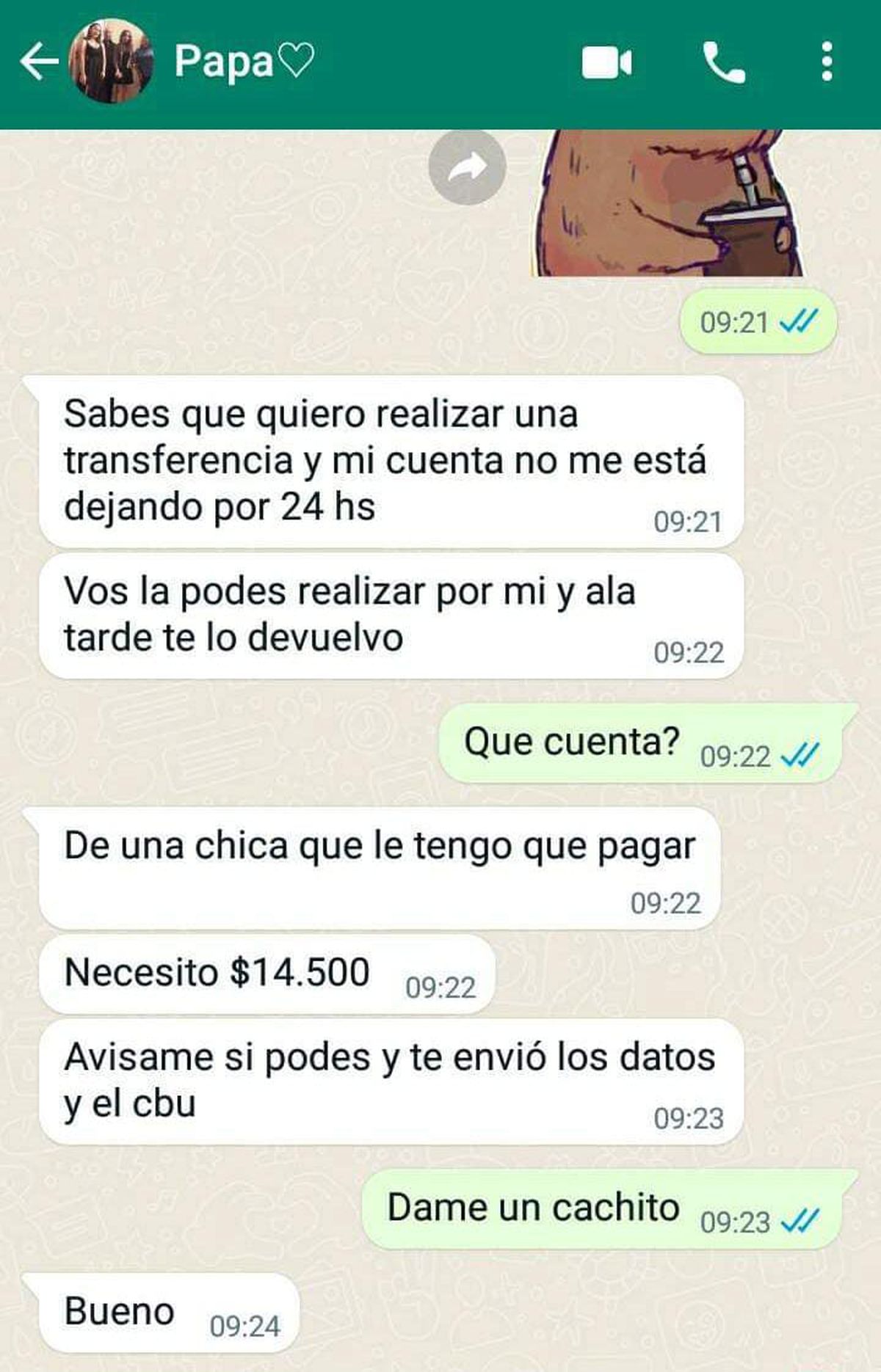 Una usuaria, vecina de Esteban Echeverría, apuntó a que directamente le robaron el número a uno de sus contactos para pedir dinero.