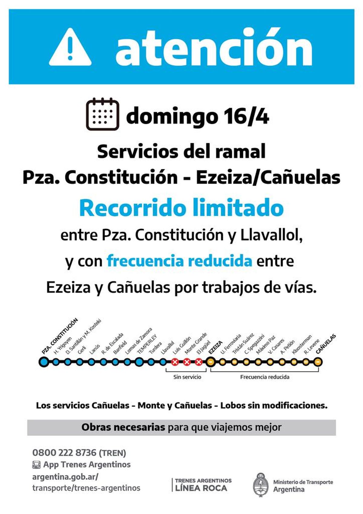 Este domingo el Tren Roca tendrá cambios en sus servicios.