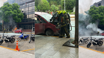 Incendio de un auto frente a la Municipalidad de Esteban Echeverria: bomberos controlaron la situación