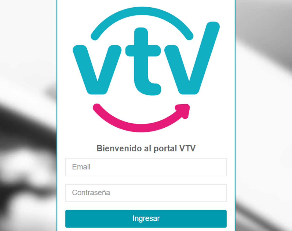 Pantalla de inicio de sesión del sitio web de la VTV
