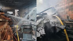 feroz incendio en una maderera en almirante brown: cinco dotaciones de bomberos trabajaron durante horas