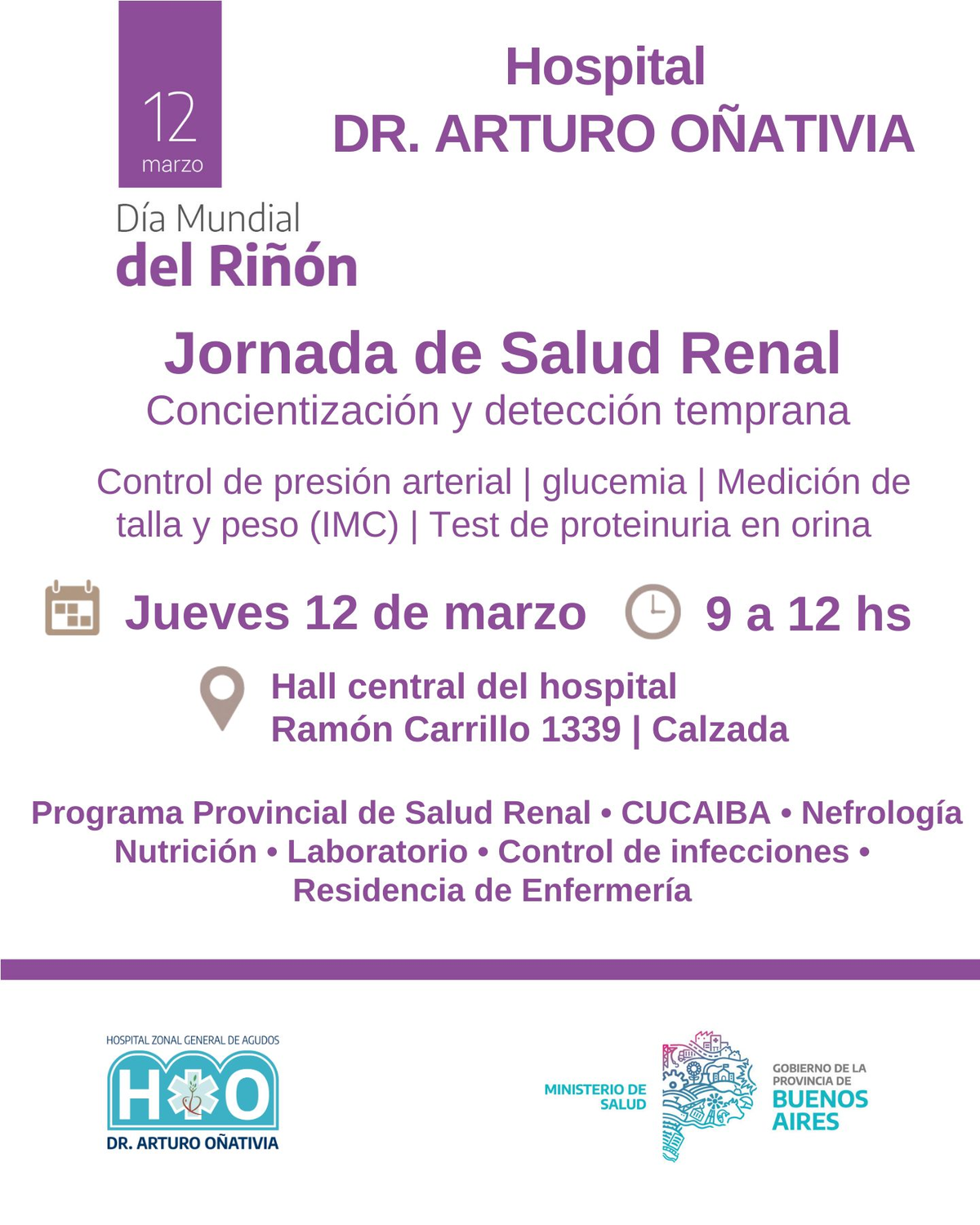 Flyer difundido por el Hospital Dr. Arturo O&ntilde;ativia de Rafael Calzada en sus redes sociales.