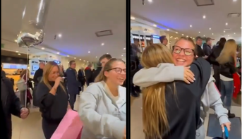 Ezeiza: Blooper de Karina, La Princesita, al sorprender a su hija en su cumpleaños en el aeropuerto