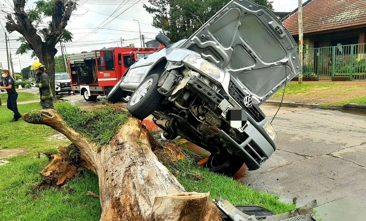 Accidente en Longchamps: chocó contra un árbol caído y casi vuelca