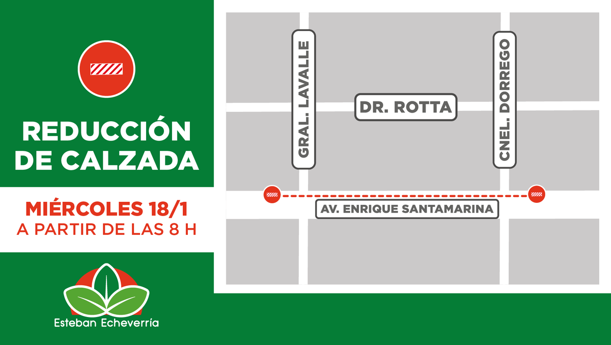 Durante el día de hoy, un tramo de la avenida Enrique Santamarina, en Esteban Echeverría, tendrá reducción de calzada.