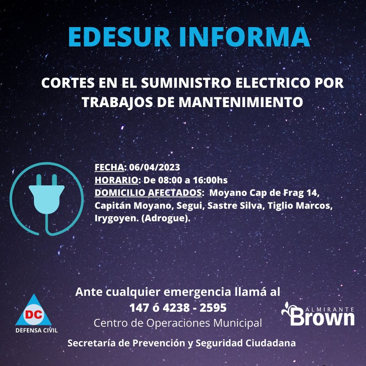 Este jueves habrá un corte de luz programado en Adrogué.