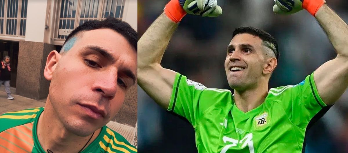 El vecino de Quilmes usa la camiseta y se pinta la bandera de Argentina en el pelo como Dibu. 