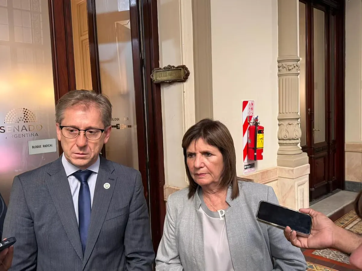 Patricia Bullrich y Eduardo Vischi, a la salida del Senado