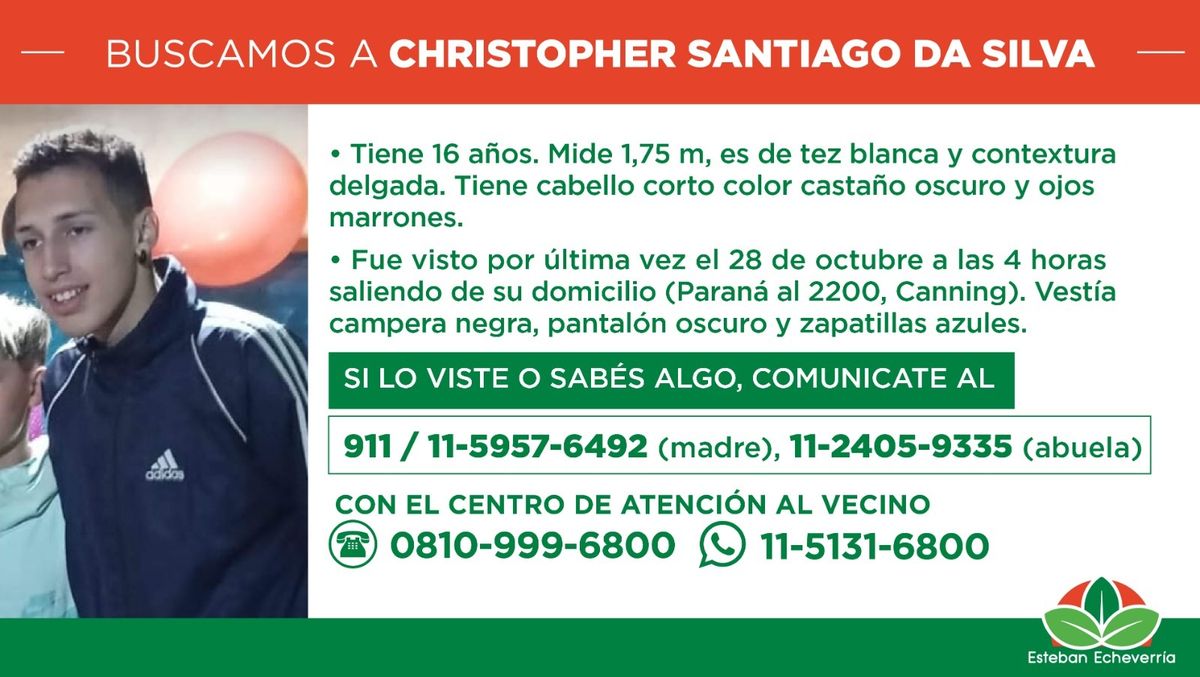 La búsqueda de Cristopher por parte del Municipio de Esteban Echeverría. 