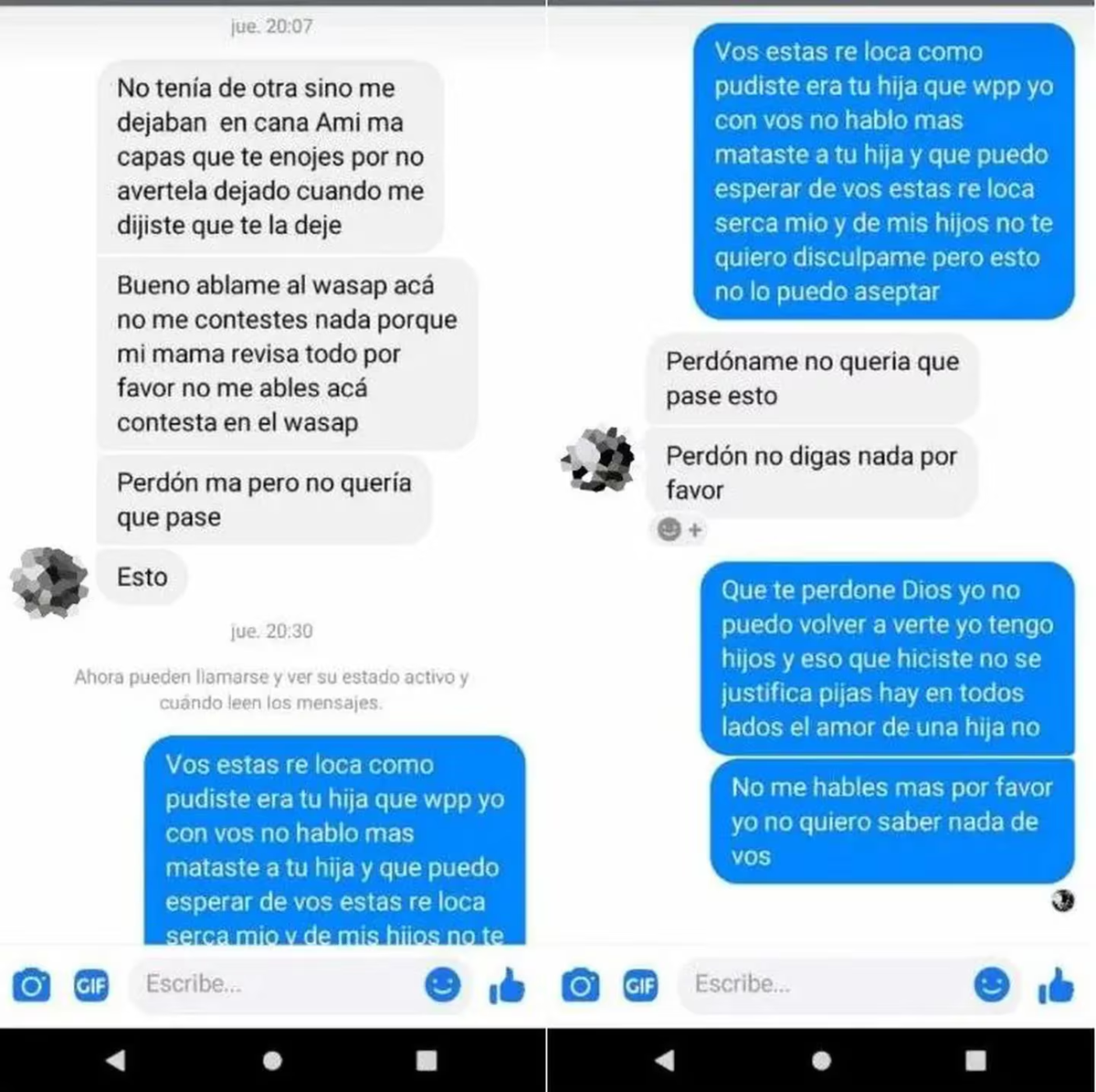 Otros mensajes que habría enviado la madre de la bebé que murió en Villa Fiorito a una amiga. Créditos: Crónica. Otros mensajes que habría enviado la madre de la bebé que murió en Villa Fiorito a una amiga. Créditos: Crónica.
