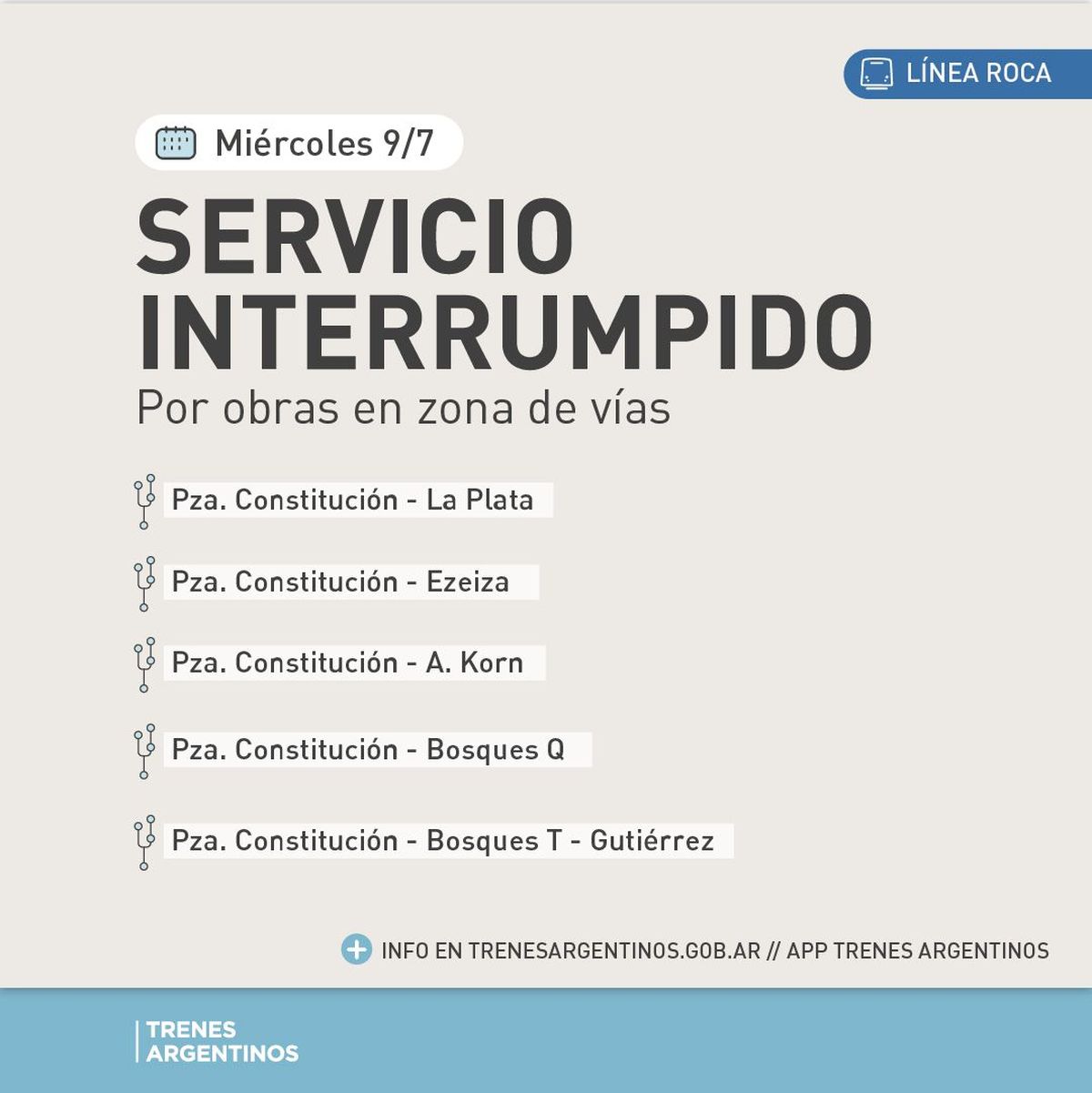 Se llevar&aacute;n a cabo obras en las v&iacute;as del Tren Roca.&nbsp;