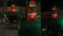 clinica monte grande: un papa noel gigante sorprendio a los vecinos