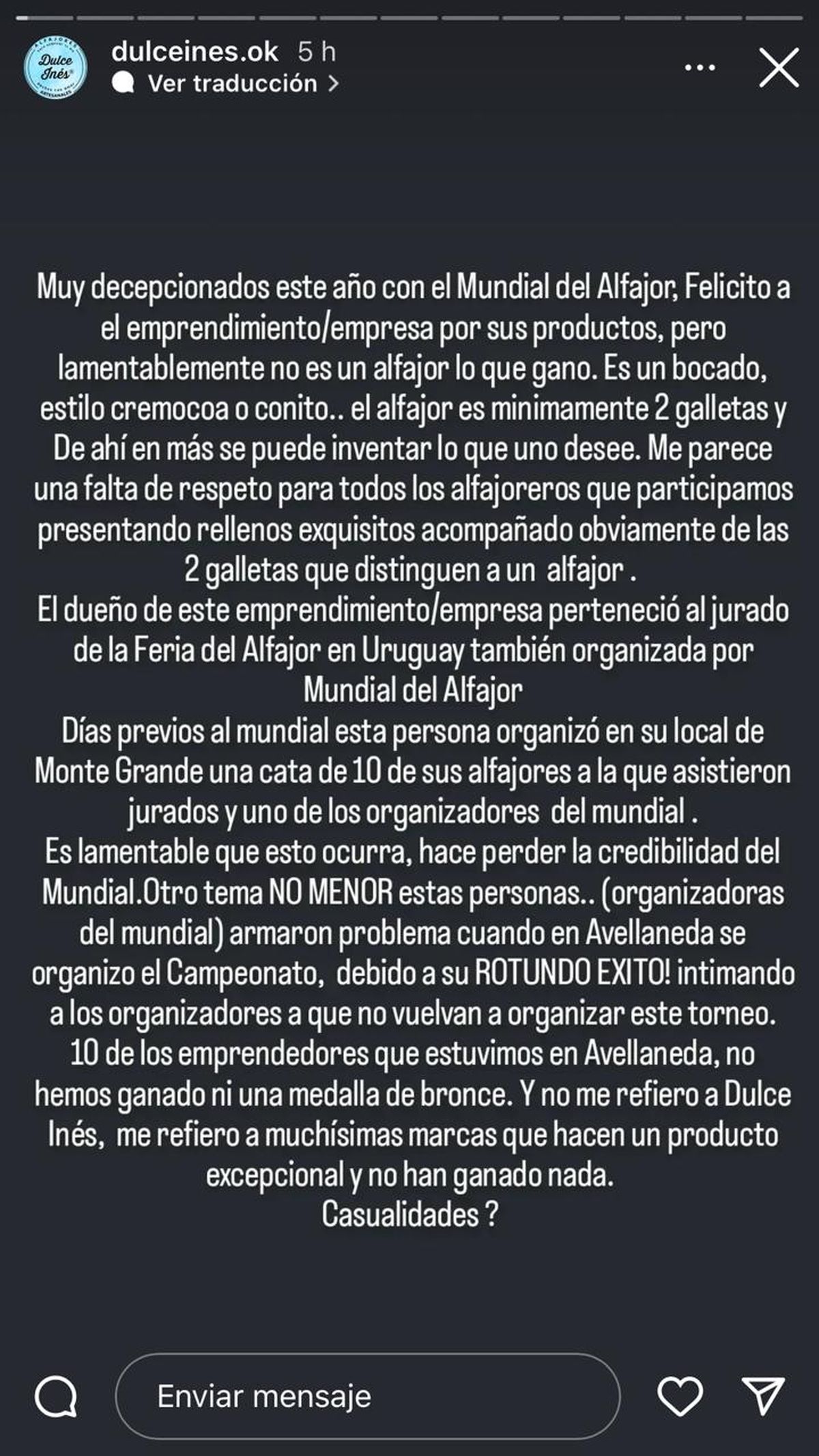 La historia de la emprendedora de Dulce Inés que ganó la medalla de plata en el mundial del Alfajor del año pasado. 