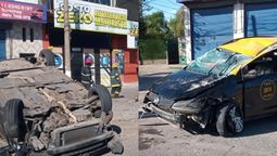 almirante brown: un auto volco en plena avenida hipolito yrigoyen