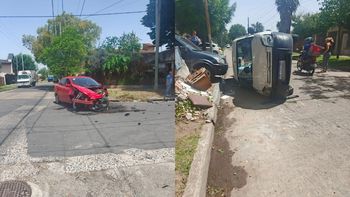 Temperley: fuerte choque entre un auto y una camioneta que terminó volcada