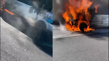 Se incendió una combi policial en la Autopista Ricchieri y generó caos de tránsito