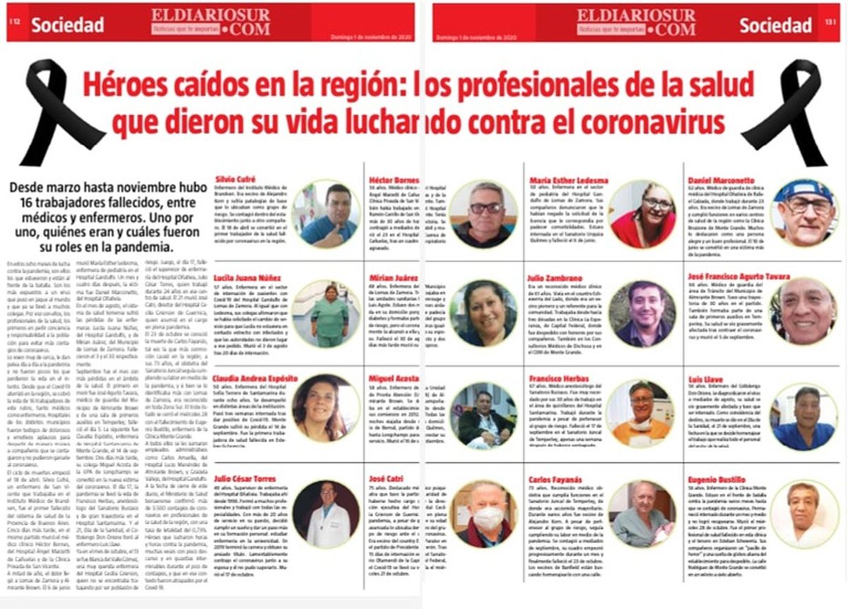 La página central de la edición 566 de El Diario Sur, el 1° de noviembre de 2020. 