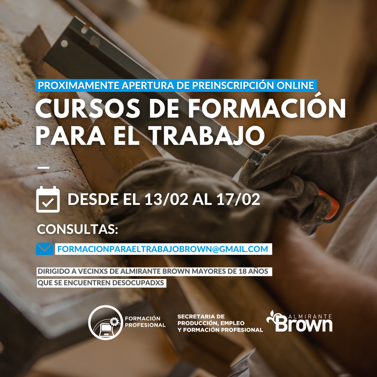 Los cursos para formaci&oacute;n del trabajo se dictar&aacute;n en Almirante Brown.&nbsp;