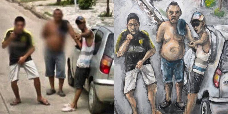 Otra imagen bizarra de Google Maps que el pintor de Lomas de Zamora convirtió en un cuadro.