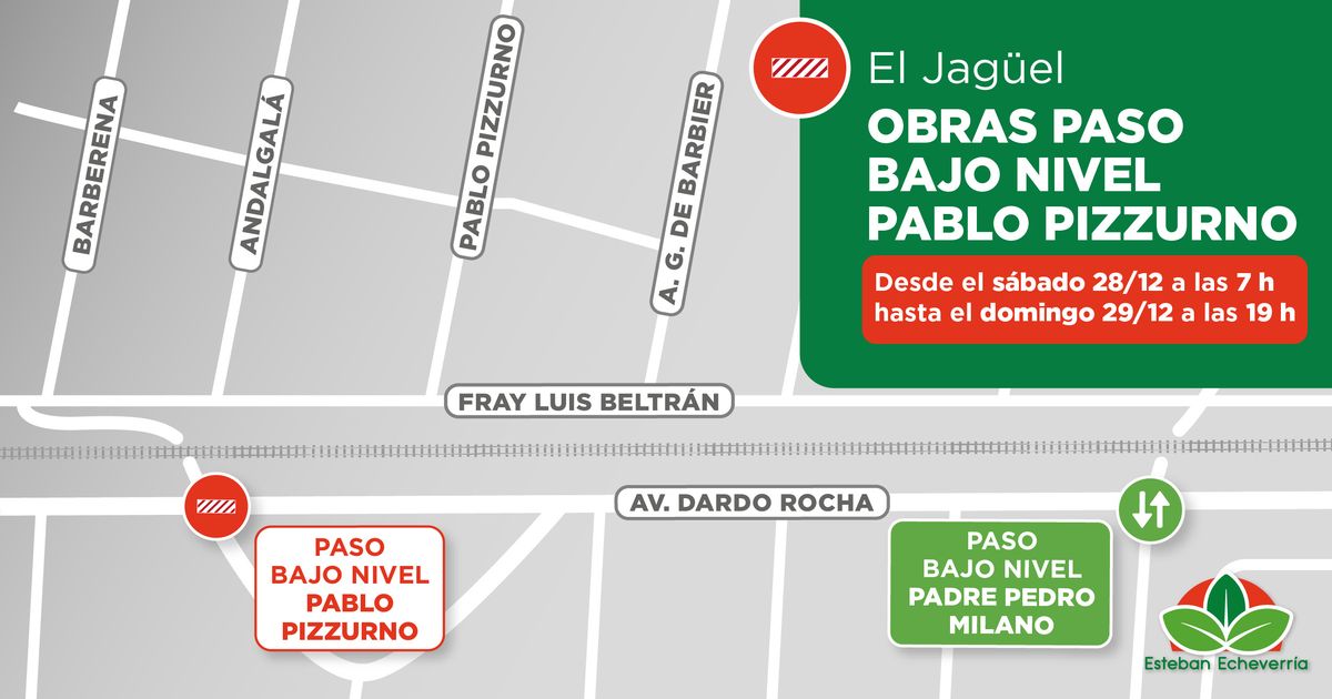 Las obras en el paso bajo nivel de la calle Pizzurno en El Jagüel.