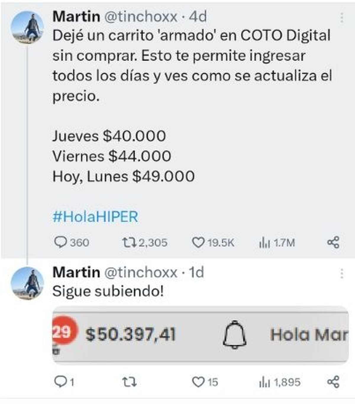 La idea de un usuario de Twitter para monitorear el aumento de los precios.
