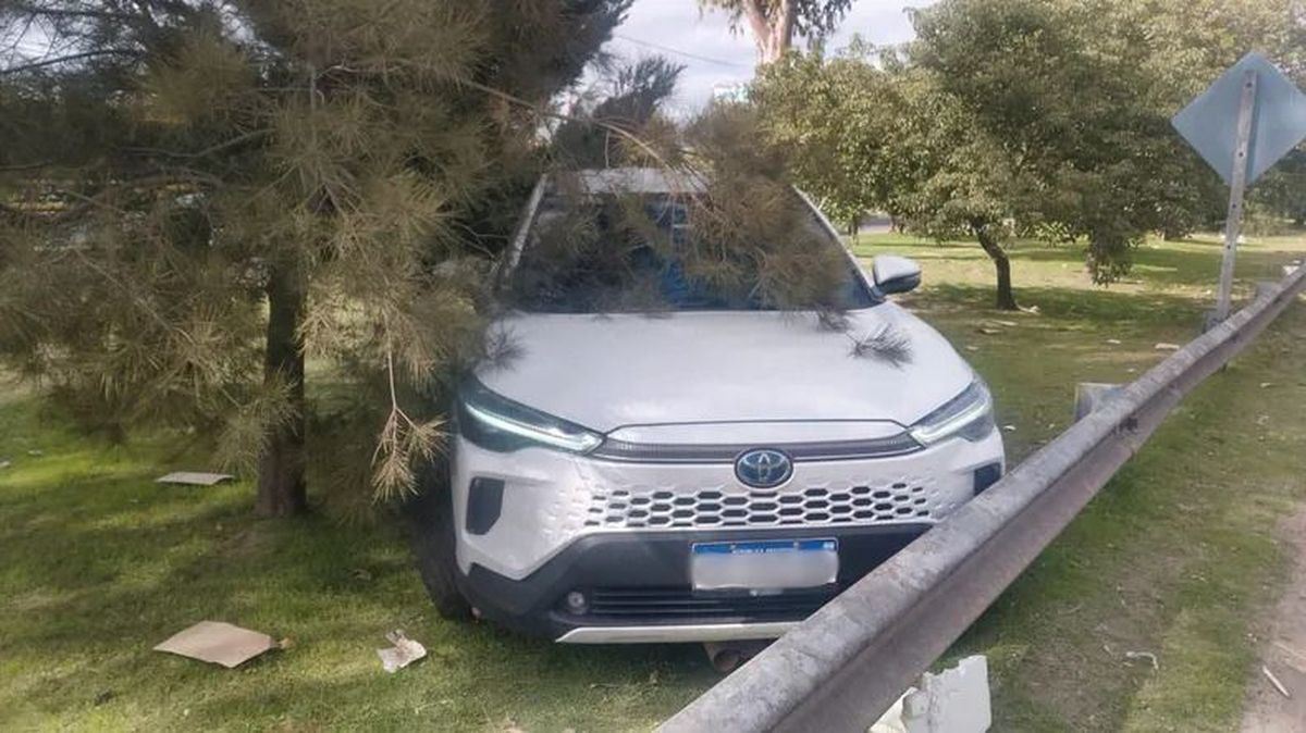 La camioneta robada durante la entradera terminó chocando en Camino Negro tras la persecución policial. La camioneta robada durante la entradera terminó chocando en Camino Negro tras la persecución policial.