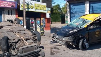 Almirante Brown: un auto volcó en plena avenida Hipólito Yrigoyen
